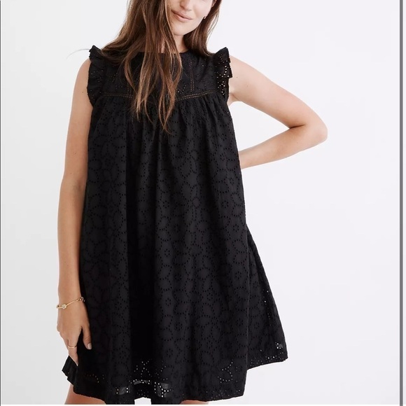 Madewell eyelet ruffle sleeve mini dress true black - Picture 1 of 6